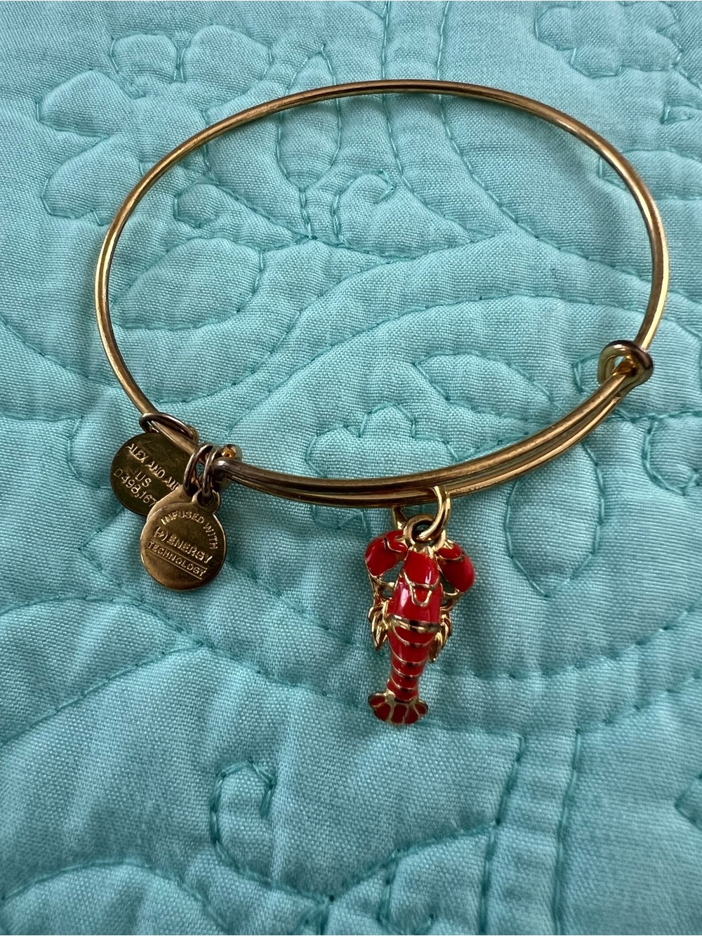 Alex and Ani Gold-Tone Bracelet with Red Lobster Charm